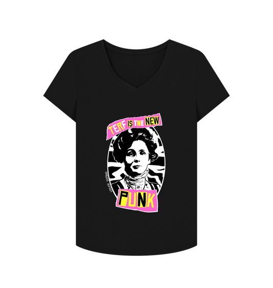 Black TERF Is The New Punk T-Shirt - V Neck Ladyfit (Pink)